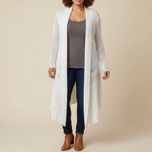 Torrid Ivory Open Front Cardigan Sz 3X Pleated High Low Hem Cottagecore Holiday